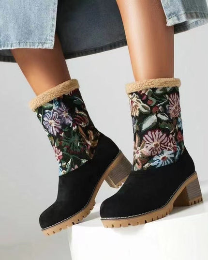 Women's warm thick sole high heel snow boots - Libiyi