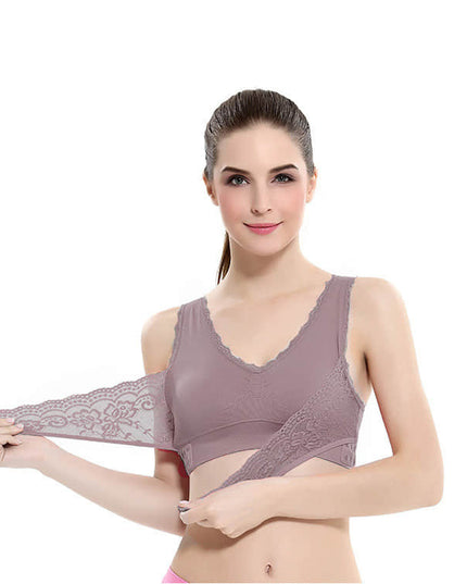 Women's Plus Size Lace Wide Straps Wireless Bra Front Closure Push Up Bras - Keillini