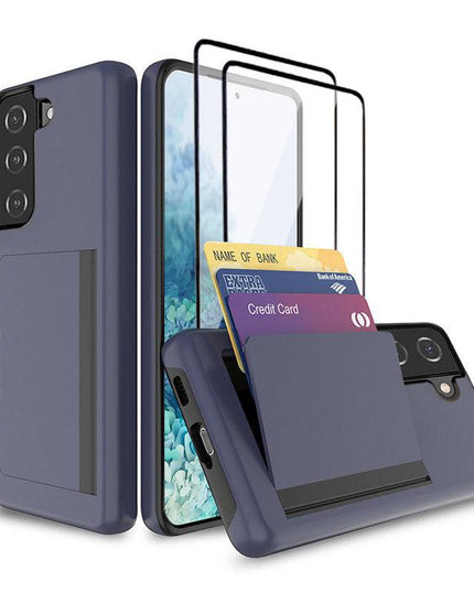 Armor Protective Card Holder Case for Samsung S21 FE(5G) With 2-Pack Screen Protectors - Libiyi