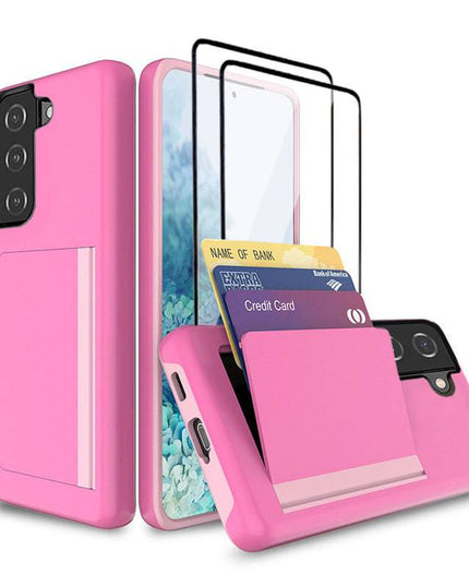 Armor Protective Card Holder Case for Samsung S21 FE(5G) With 2-Pack Screen Protectors - Libiyi