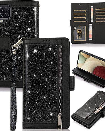 Bling Wallet Case with Wrist Strap for Samsung A12 - Libiyi