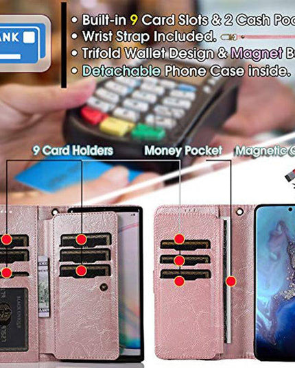 Detachable Flip Folio Zipper Purse Phone Case for Samsung Note Series - Libiyi