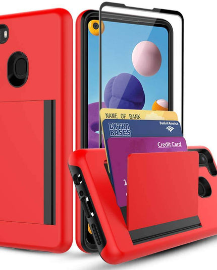 Armor Protective Card Holder Case for Samsung A21(US) With 1 PACK Screen Protector - Libiyi