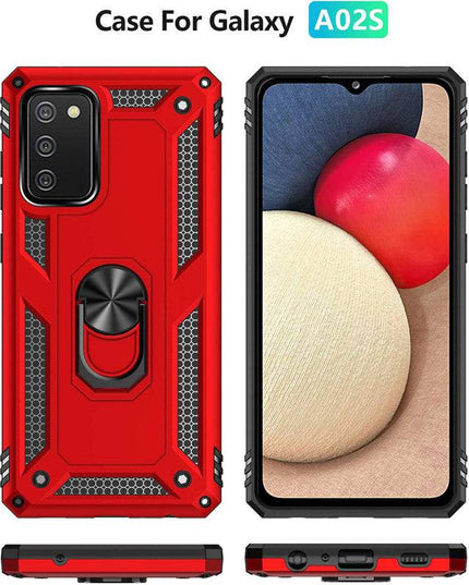 Samsung A02S Luxury Armor Ring Bracket Phone Case With 1-Pack Tempered Glass Screen Protector - Libiyi
