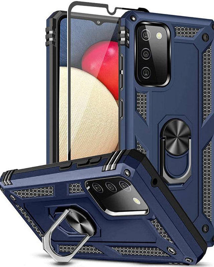 Samsung A02S Luxury Armor Ring Bracket Phone Case With 1-Pack Tempered Glass Screen Protector - Libiyi