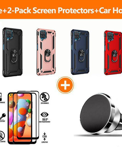 Samsung A42(5G) Luxury Armor Ring Bracket Phone Case With 2-Pack Tempered Glass Screen Protectors - Libiyi