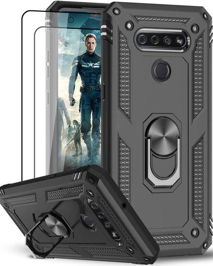 Luxury Armor Ring Bracket Phone Case For LG K51 With [2 Pack] Screen Protectors - Libiyi