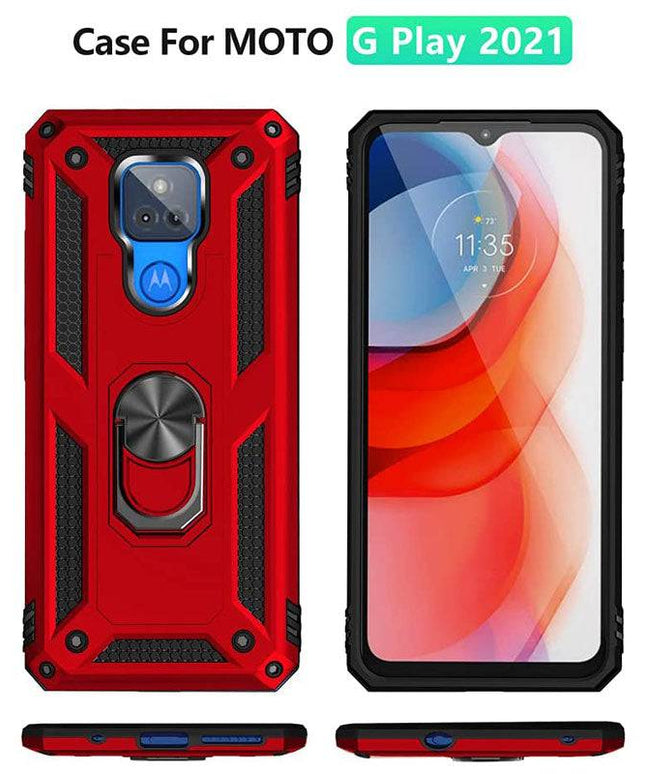 Luxury Armor Ring Bracket Phone case For Moto G Play 2021 With Screen Protector - Libiyi