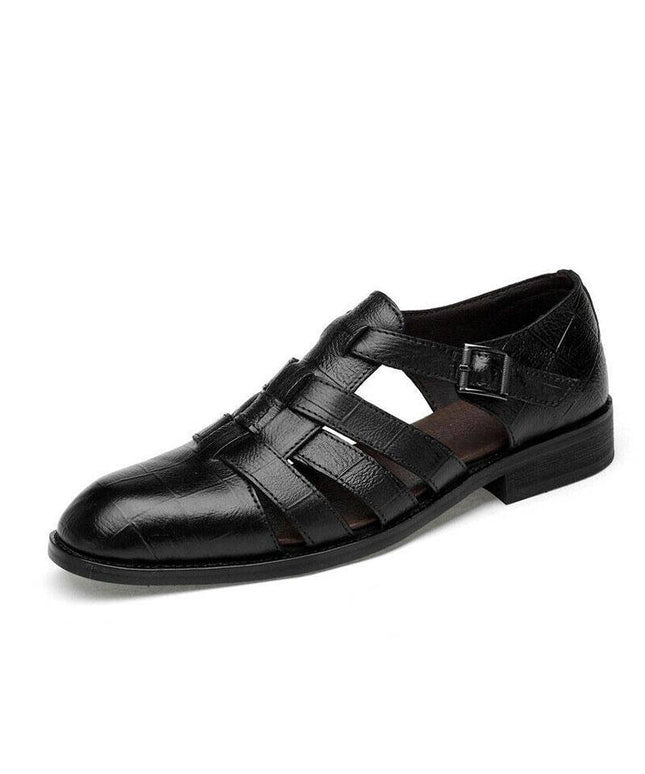 Libiyi Men's Business Casual Sandals Ankle Strap Flats Soft Leather Shoes - Libiyi