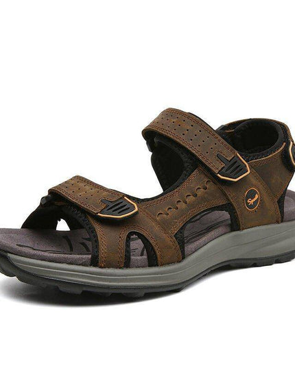Libiyi Men Comfy Cowhide Leather Opened Toe Hook Loop Outdoor Sport Sandals - Libiyi