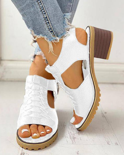 Libiyi Peep Toe Cutout Zipper Chunky Heeled Sandals - Libiyi