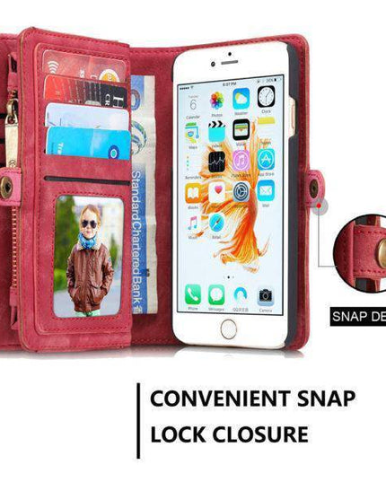 Zipper Wallet Magnetic Case Detachable 2 in 1 Cover For iPhone - Libiyi