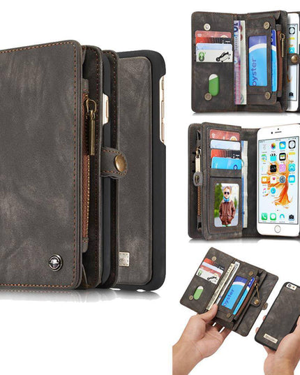 Zipper Wallet Magnetic Case Detachable 2 in 1 Cover For iPhone - Libiyi