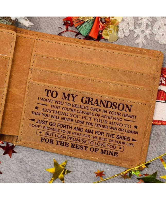 To My GrandSon - Premium Cow Leather Card Wallet - Libiyi